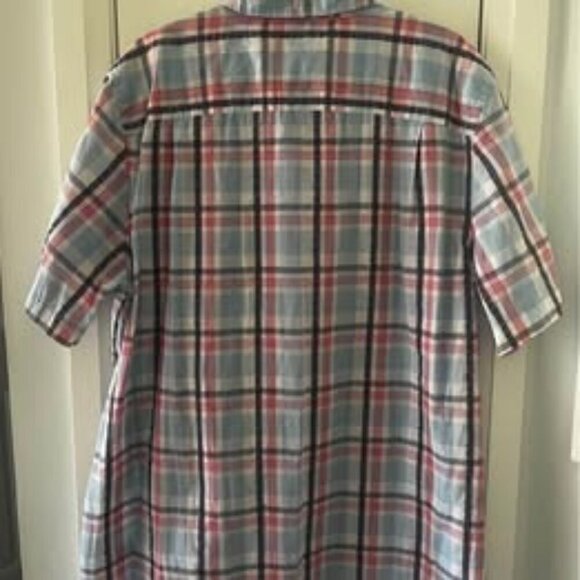 Men's XL Short Sleeve Casual Plaid Button Up Shirt Red  Blue And White - Picture 2 of 4